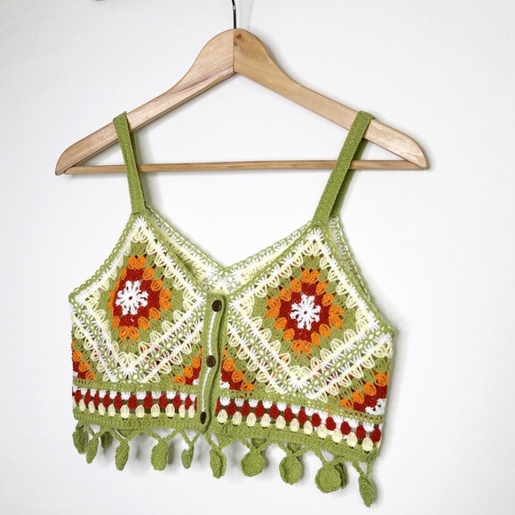 Bohemian crochet, multicolored button, front top - Picture 7 of 9